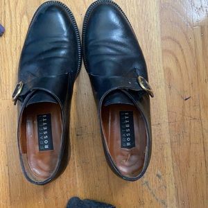 Black leather shoes with gold buckle women 8.5